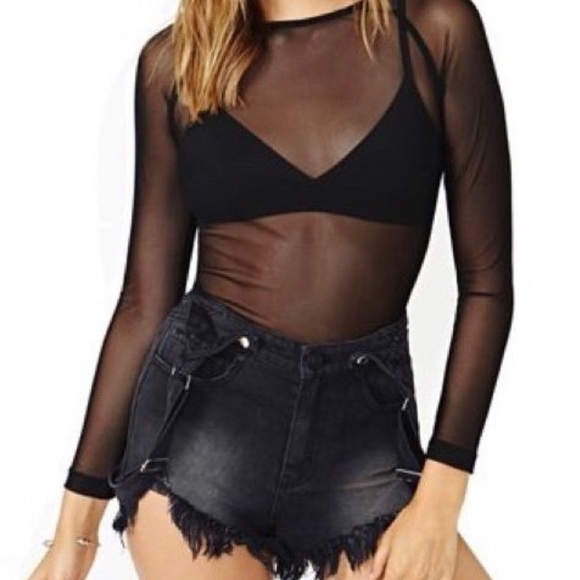 LF Tops - Mesh Cropped Long Sleeve